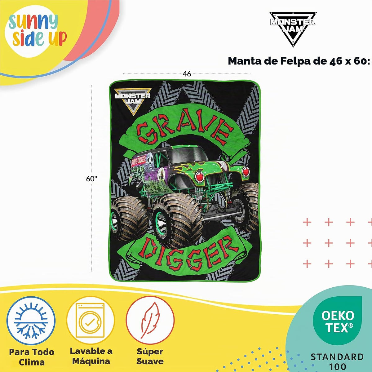 Manta de felpa Monster Jam de Sunny Side Up \u2013 Mide 46 x 60 pul...