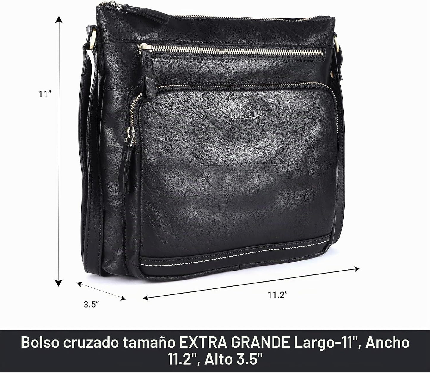 LEDERBUCK Olga - Bolso bandolera extragrande de piel auténtica para...
