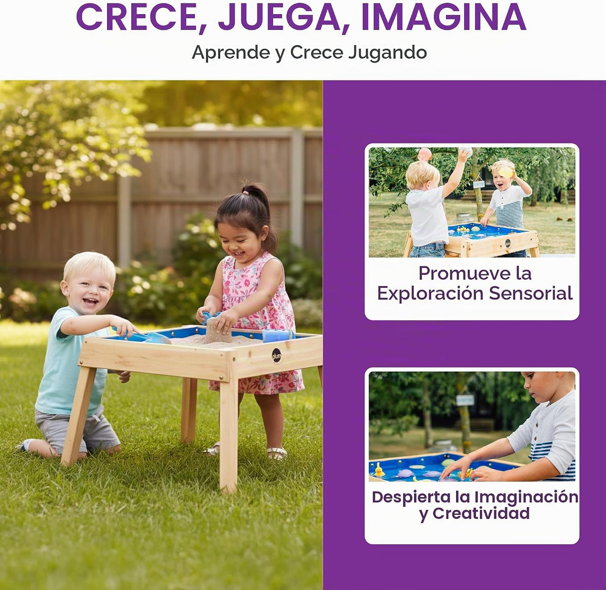 Plum® Mesa de madera para arena y agua con cubierta, juguetes senso...