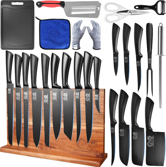 XYJ Juego de cuchillos de chef con bloque magnético de madera, tene...