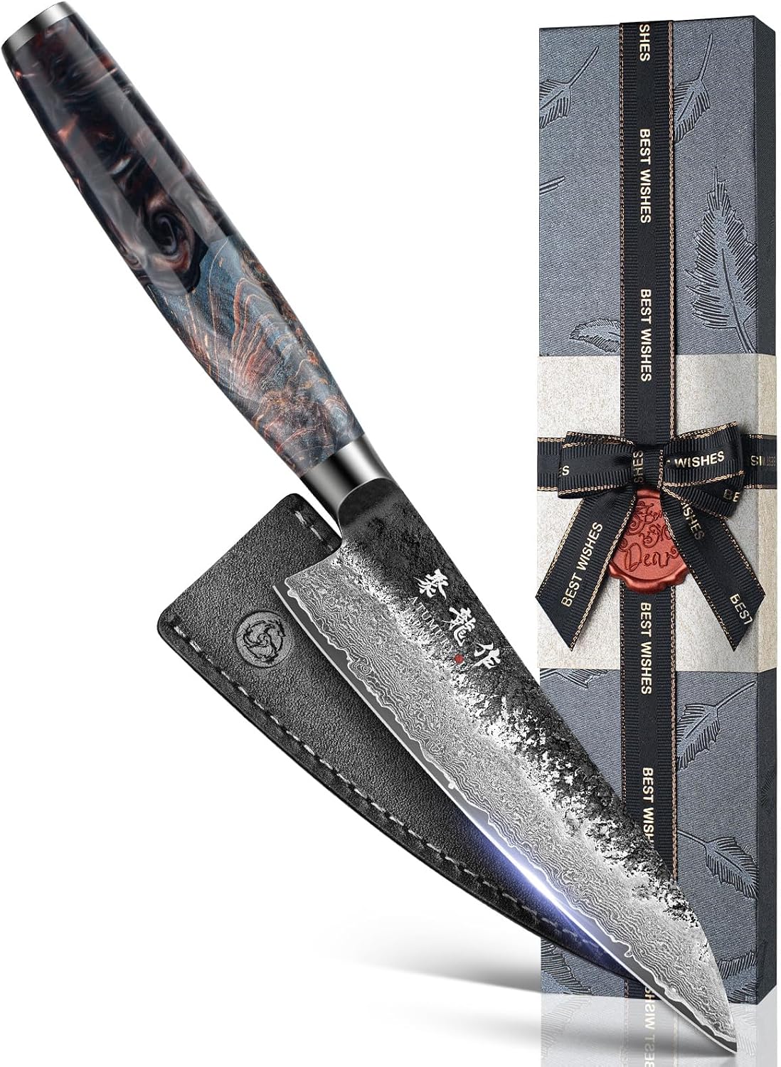 Cuchillo utilitario japonés de 5.5", acero Damasco VG10 de 67 c...