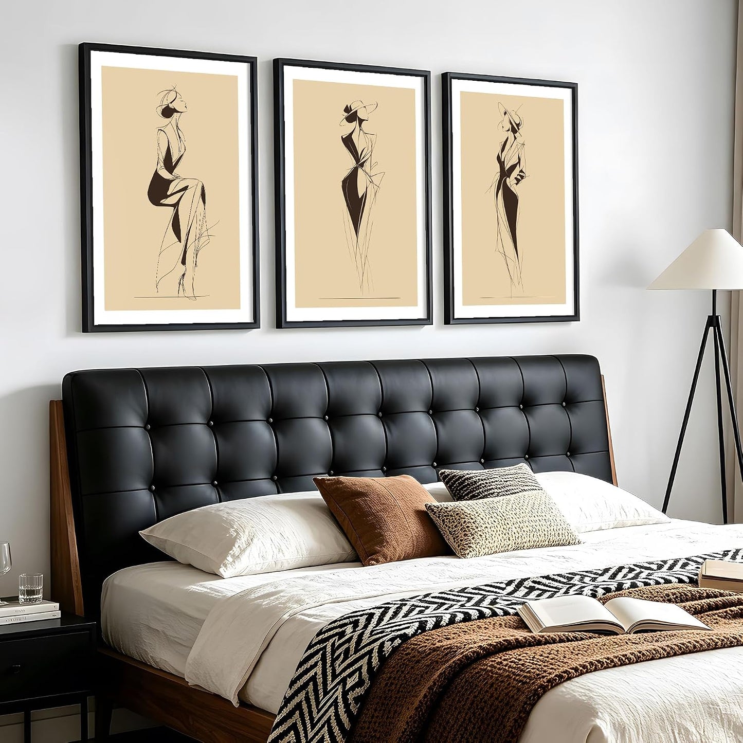 Arte de pared grande enmarcado de 3 piezas de moda de dibujo elegan...