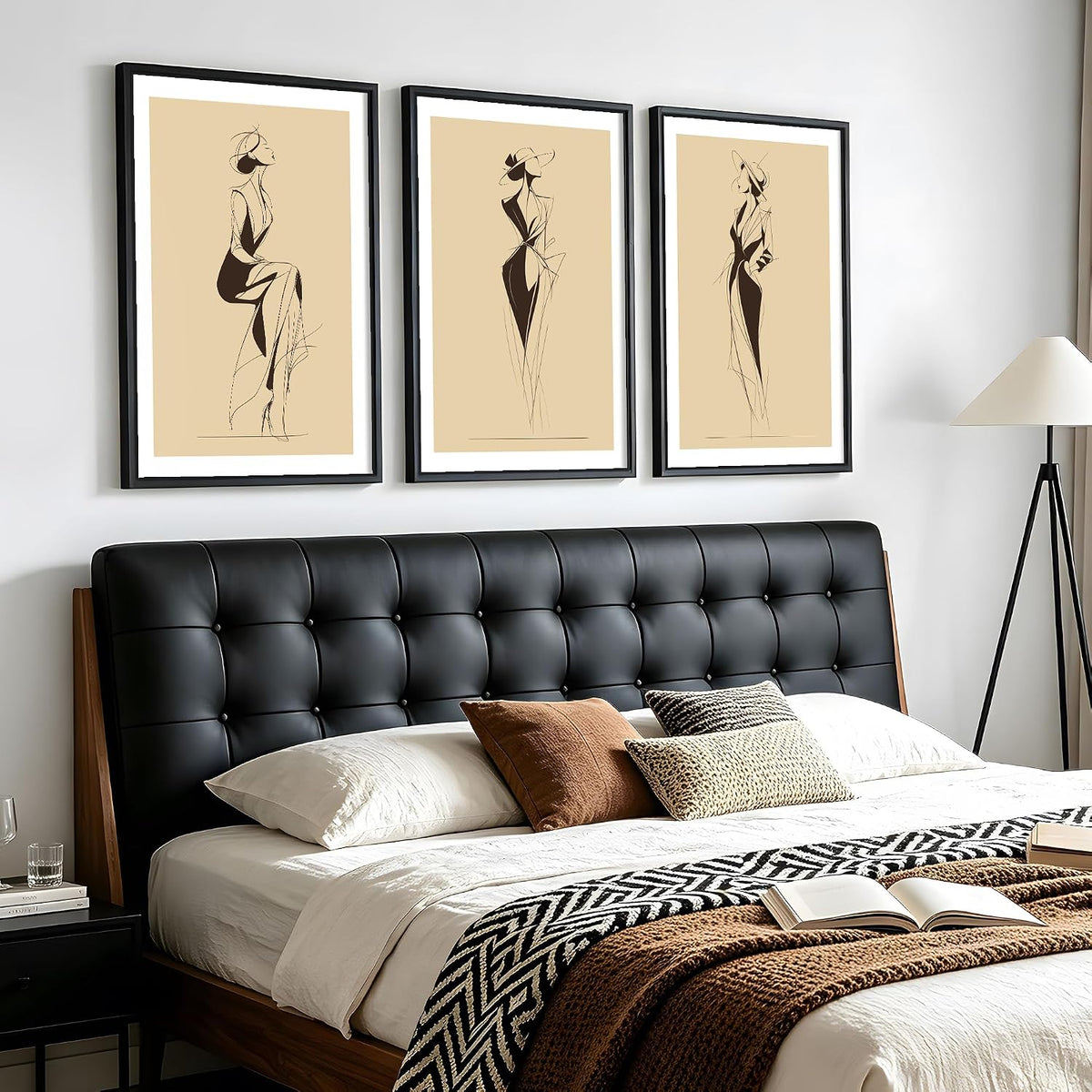 Arte de pared grande enmarcado de 3 piezas de moda de dibujo elegan...