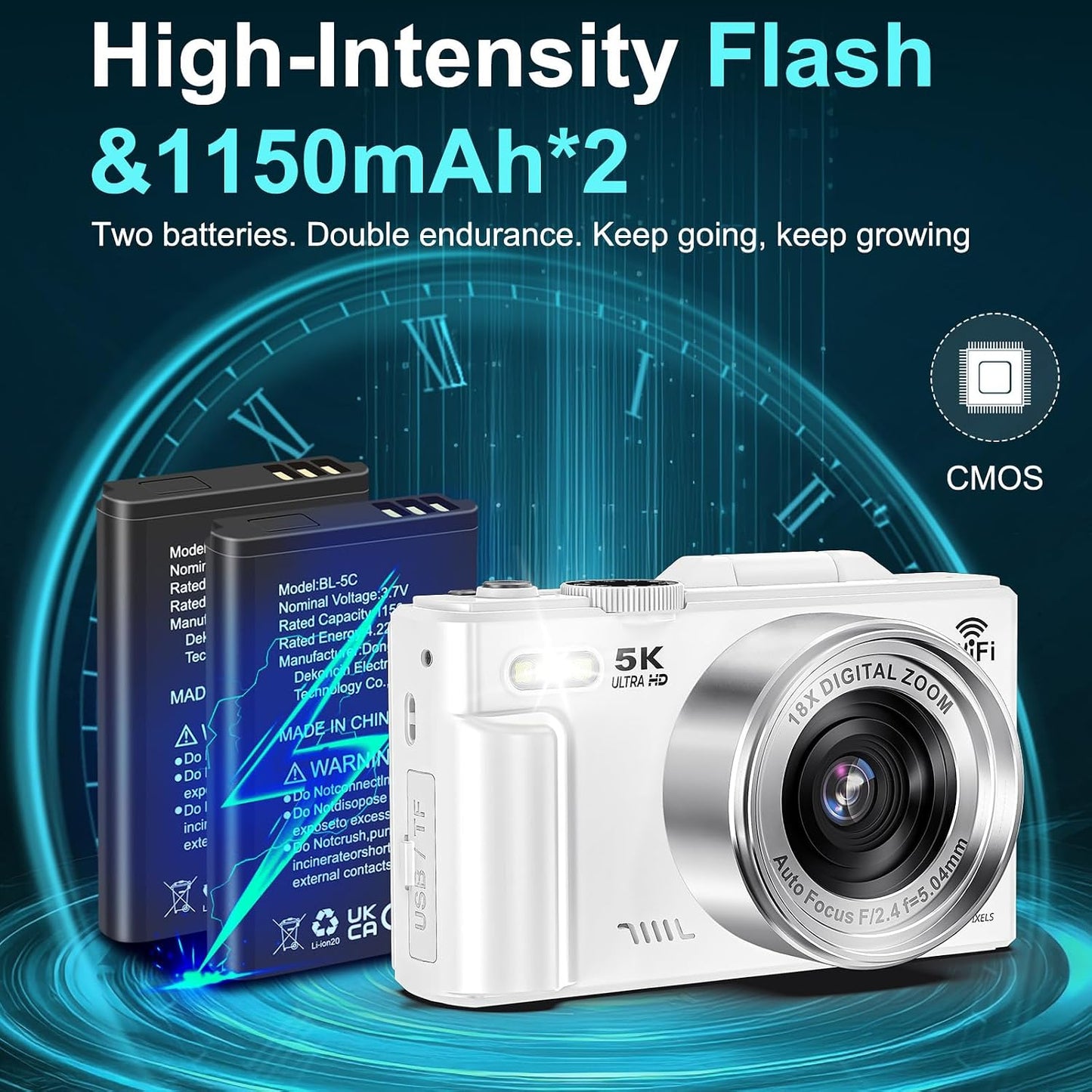 Cámara digital de 5K para fotografía - Cámara de videoblogs WiFi de...