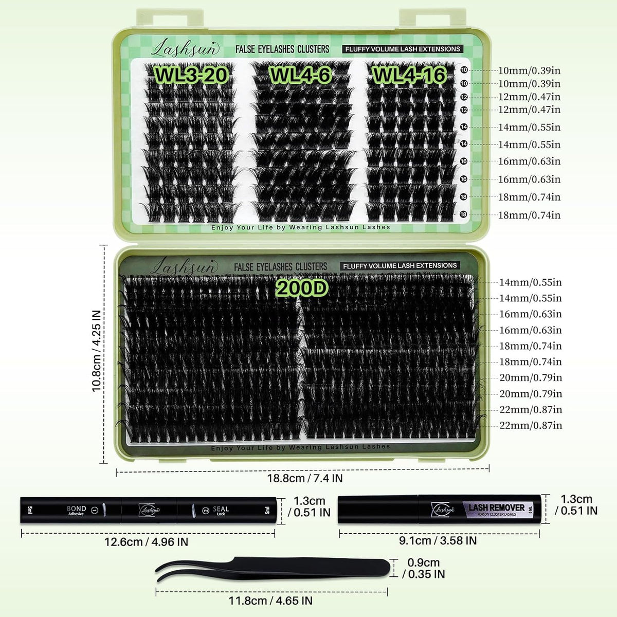 LASHSUN Kit de racimos de pestañas postizas suaves y cómodas, 540 u...