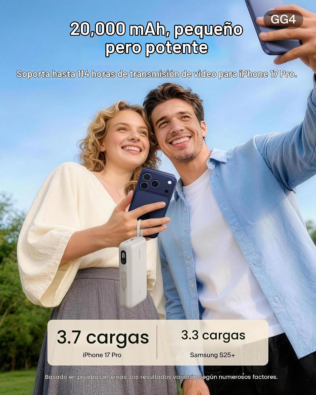 Belkin 20000mAh 45W Cargador portátil Power Bank con cable USB C in...
