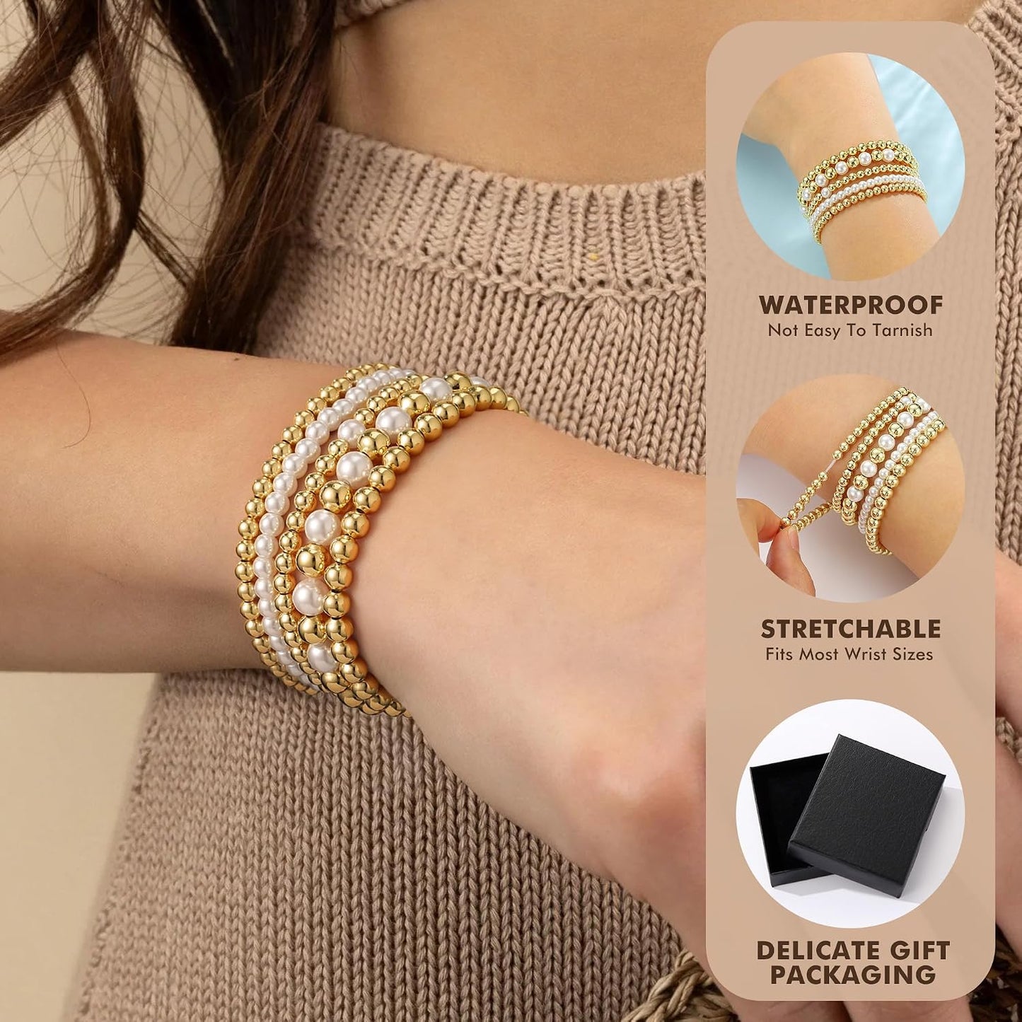 Yoosteel Juego de pulseras de cuentas de oro para mujeres, adolesce...