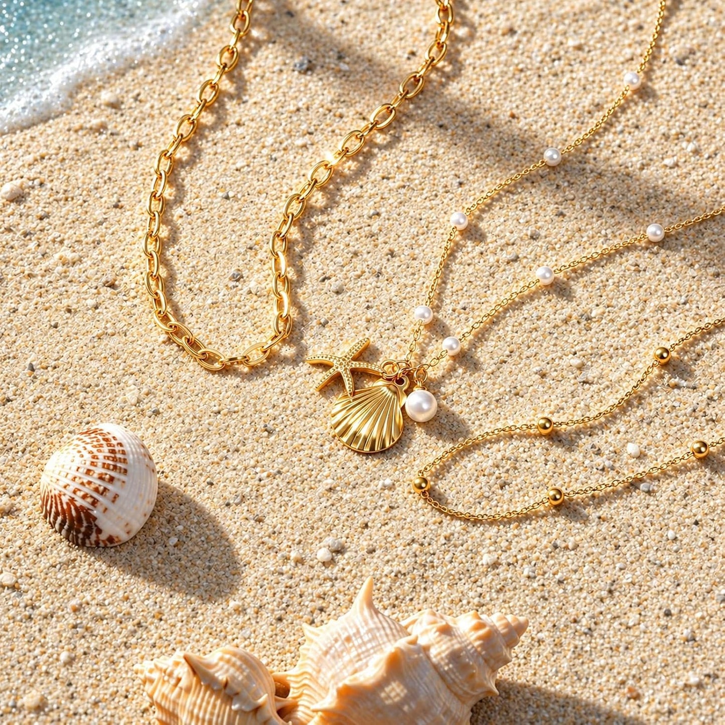 Collar de estrella de mar de playa de verano en capas para mujer, n...