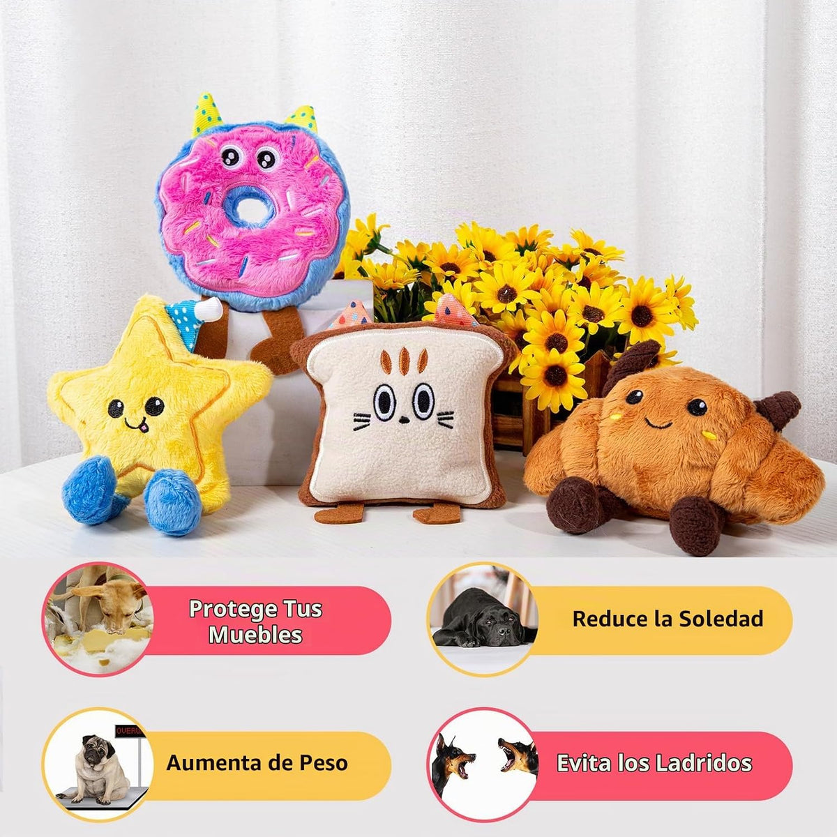 DODODOLA 4 piezas de juguetes para perros con relleno para perros p...