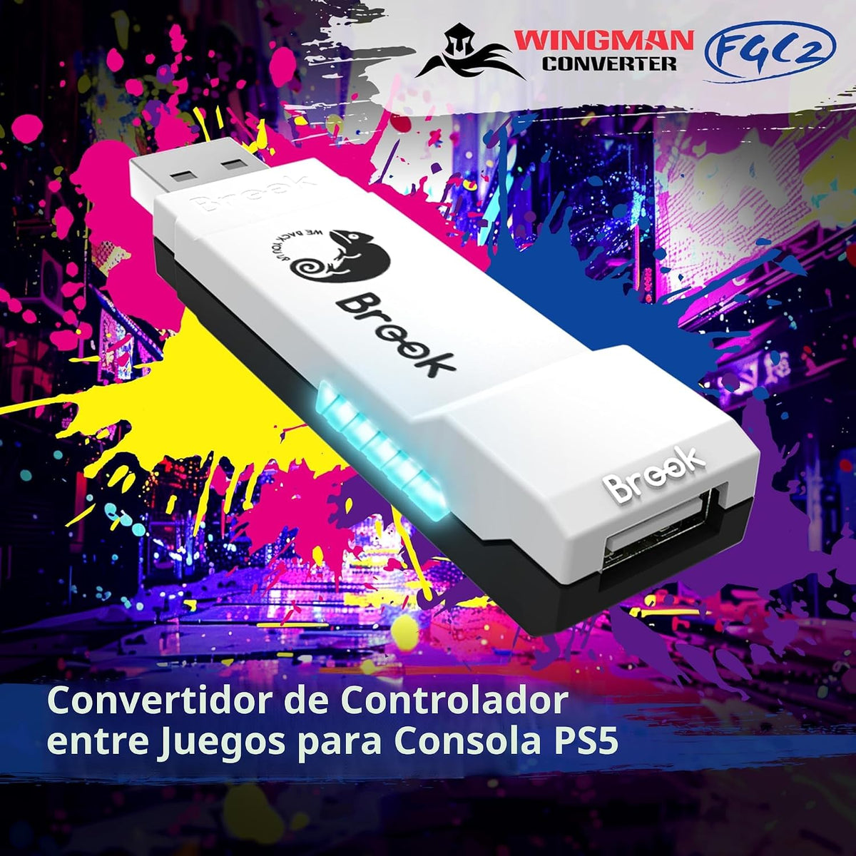 Brook Wingman FGC2 Convertidor con Llavero - Adaptador de Joystick...