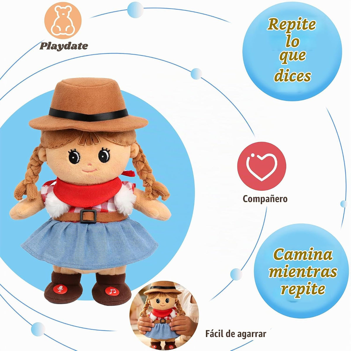 Hopearl Muñeca negra que habla y canta, repite lo que dices, muñeca...