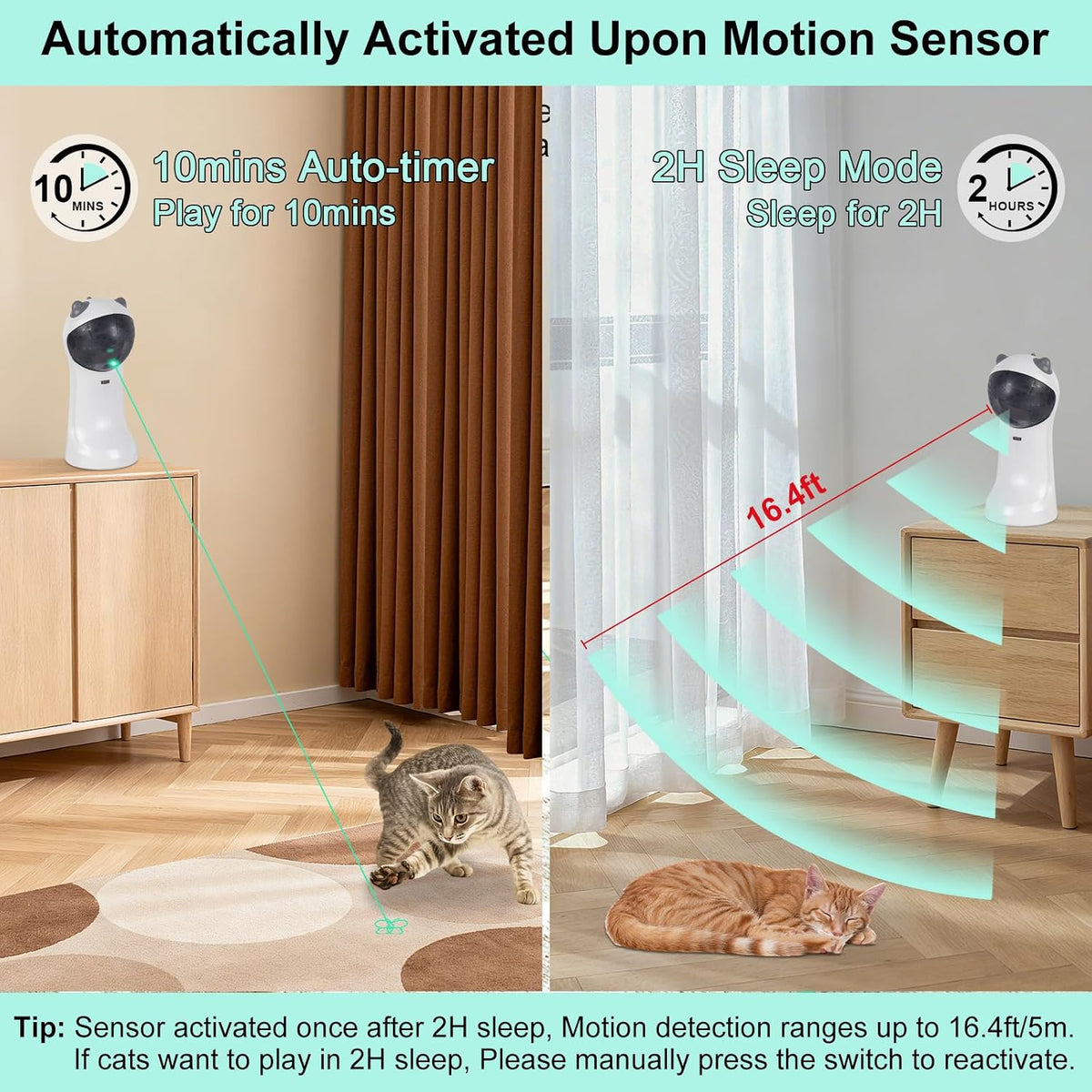 TBTeek Juguete automático para gatos con luz verde, 5 patrones dive...