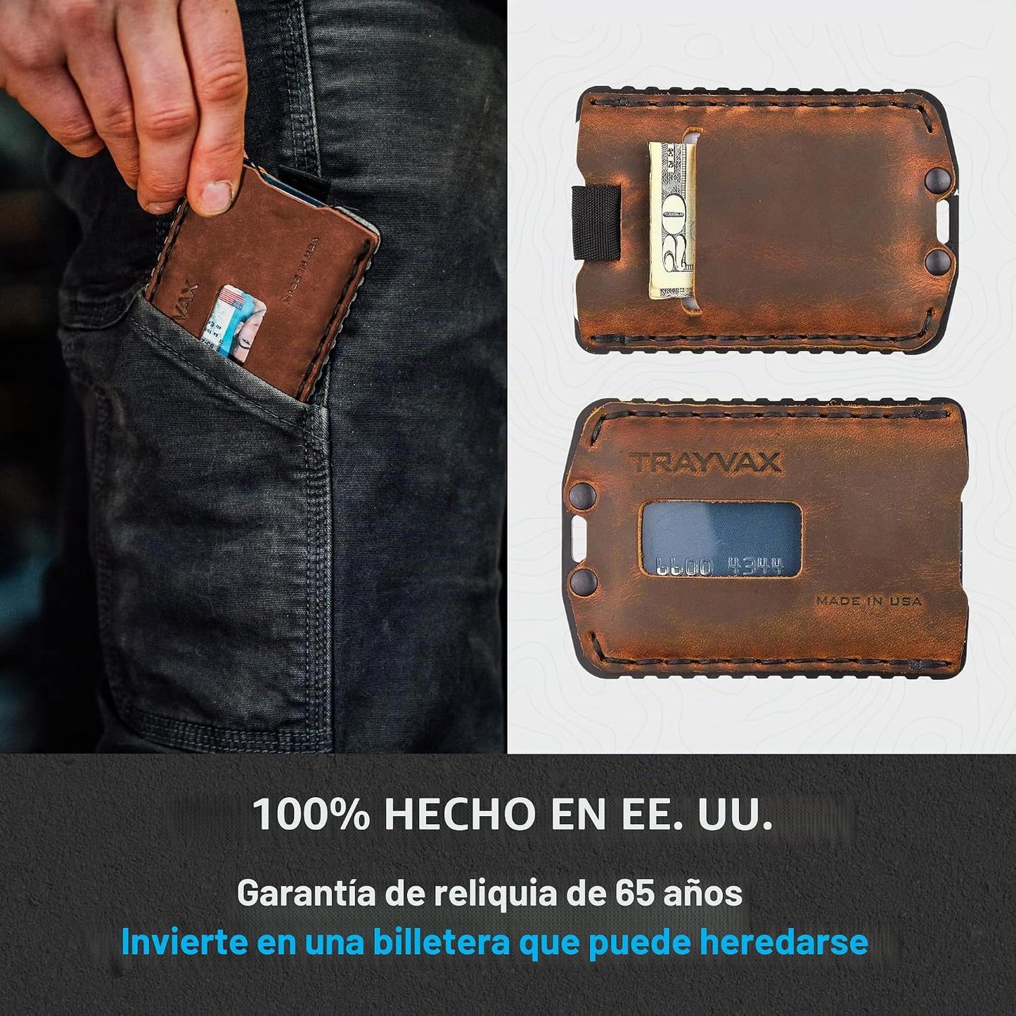 Trayvax Ascent - Cartera con bolsillo frontal RFID para dinero y ta...