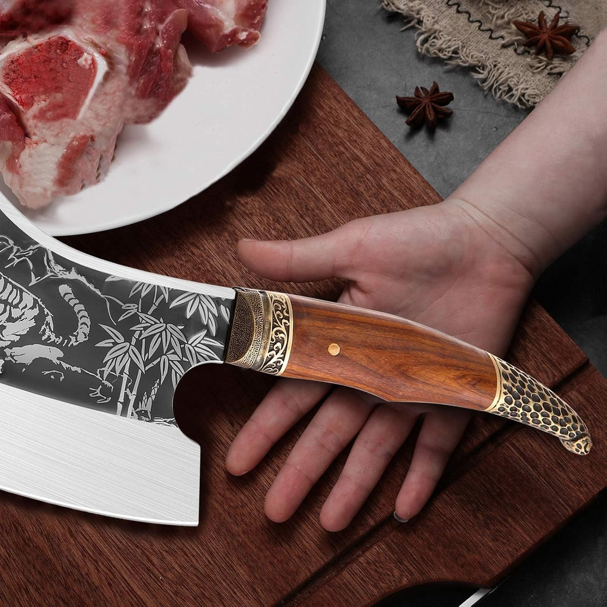 Purple Dragon Cuchillo de carnicero resistente con funda de cuero |...
