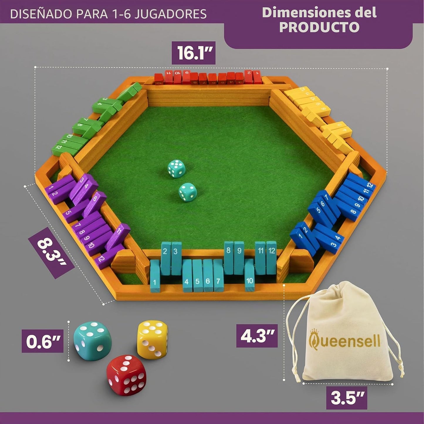 Color Shut The Box - Juego de mesa de madera para 1 a 6 jugadores,...