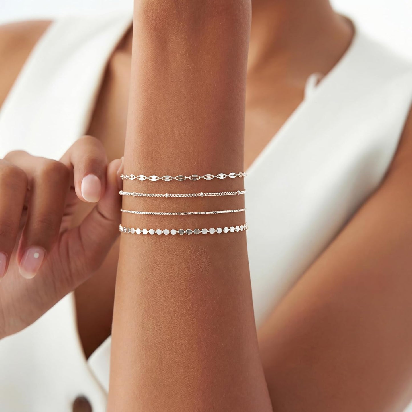 MBW Pulseras chapadas en plata para mujer, delicadas pulseras de pl...