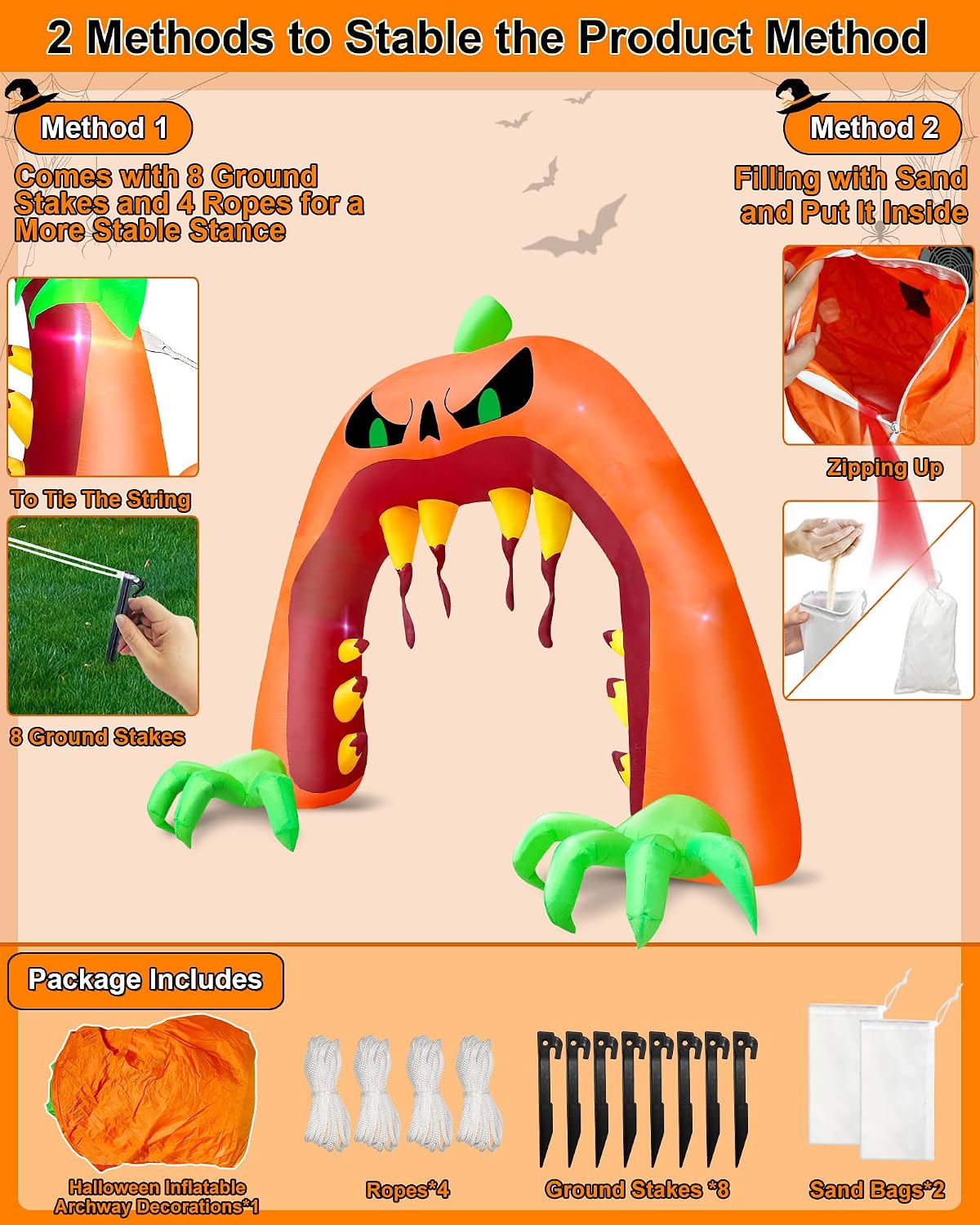 Inflables gigantes de Halloween con arco de calabaza, decoraciones...