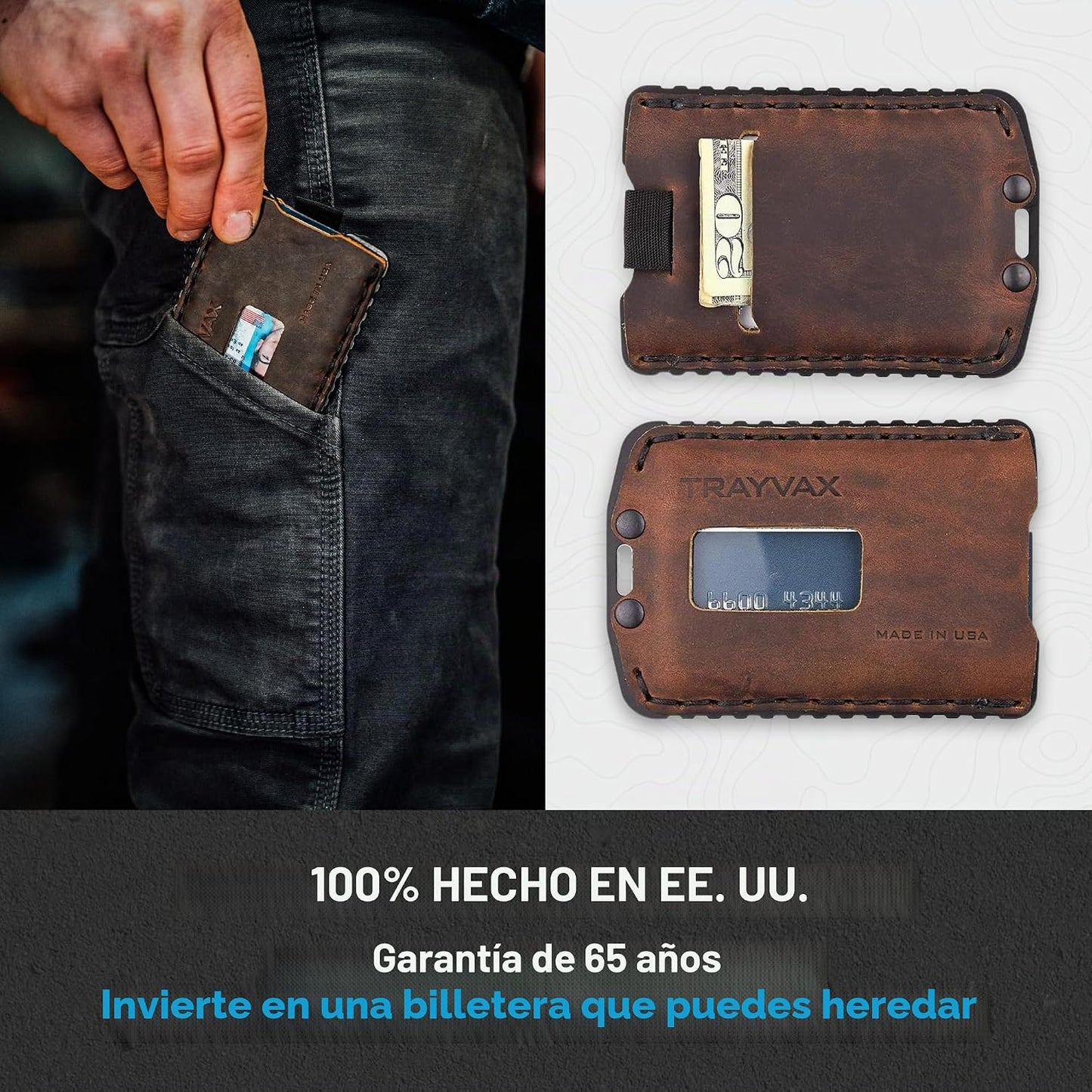 Trayvax Ascent - Cartera con bolsillo frontal RFID para dinero y ta...