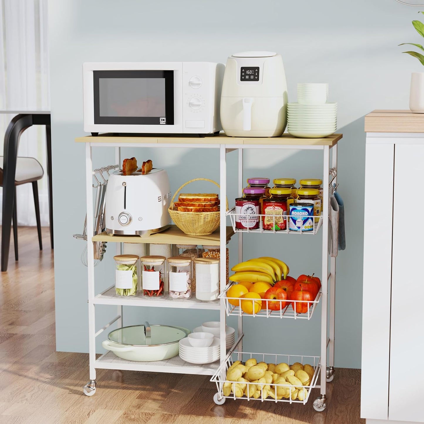 HapiRm Carrito de cocina con ruedas para microondas, soporte de mes...