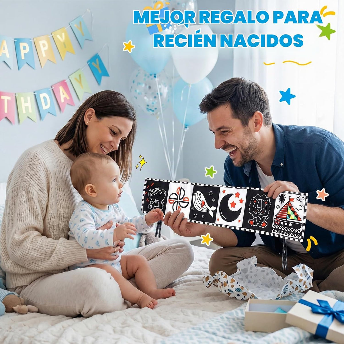 JONEG Juguetes para bebés de alto contraste para recién nacidos de...