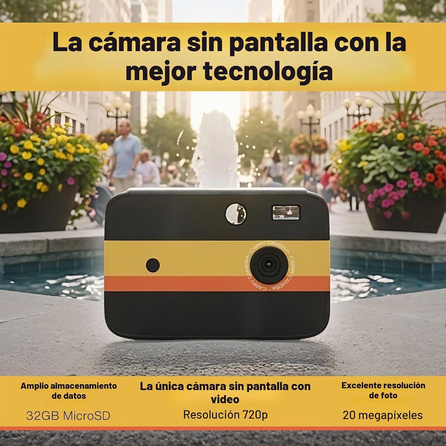 Cámara digital sin pantalla CAPPY | 20 MP, retro apuntar y disparar...