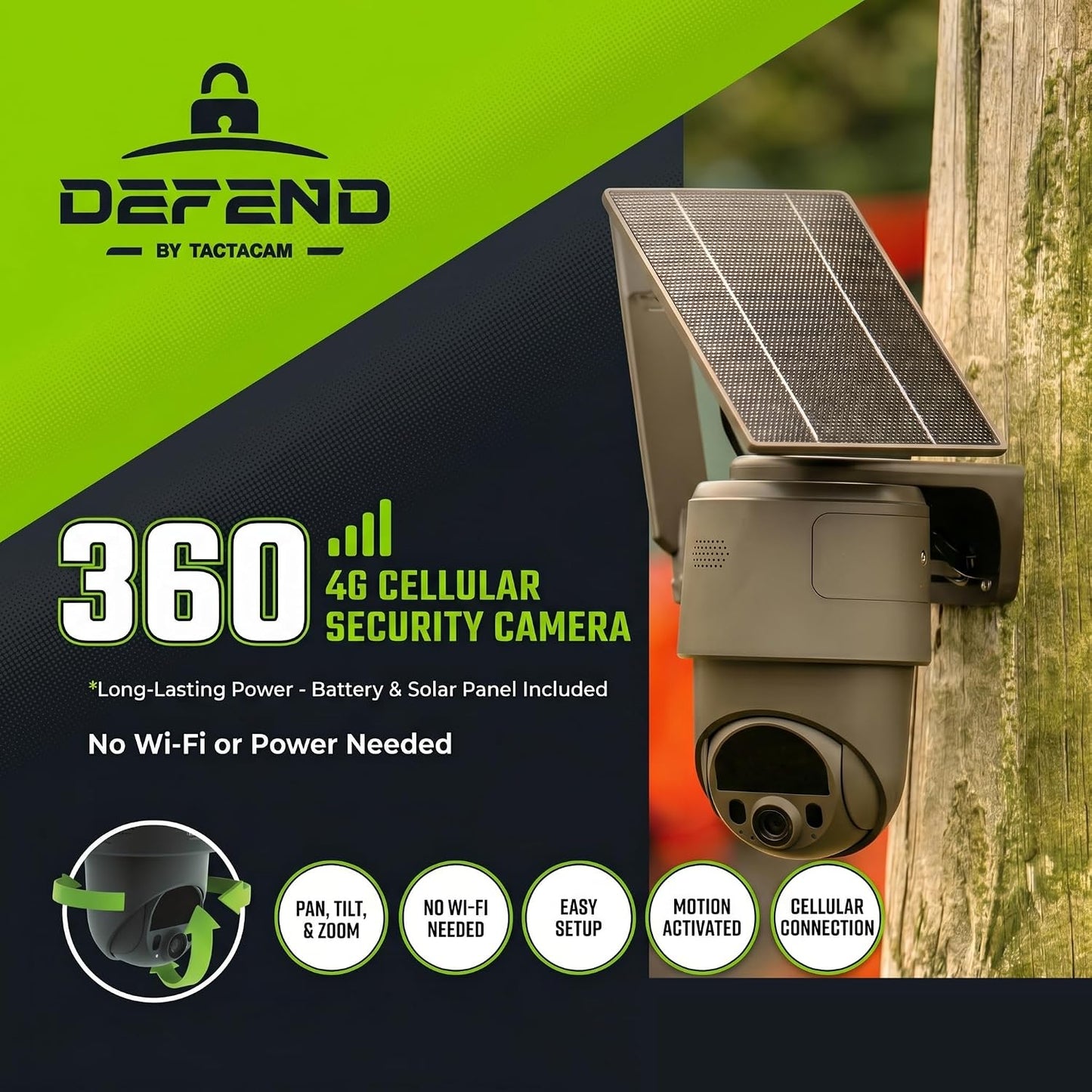 Cámara de seguridad celular TACTACAM Defend 360, energía solar, sin...