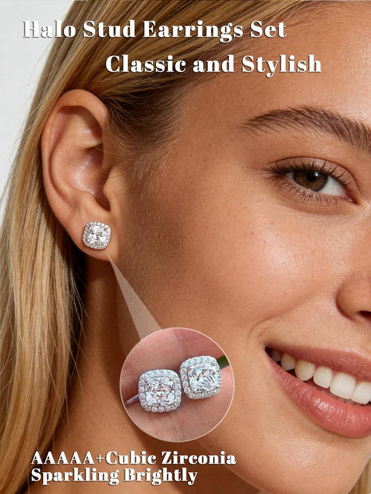 4 pares de aretes de plata para mujer, chapados en plata de 18 quil...