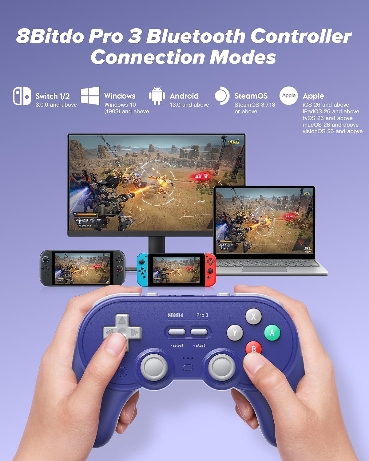 Controlador Bluetooth 8Bitdo Pro 3 con joysticks TMR (púrpura) | Bo...