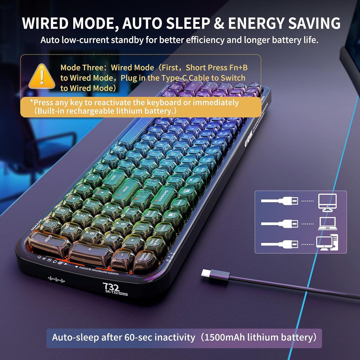 FOPETT Teclado inalámbrico para computadora con retroiluminación RG...