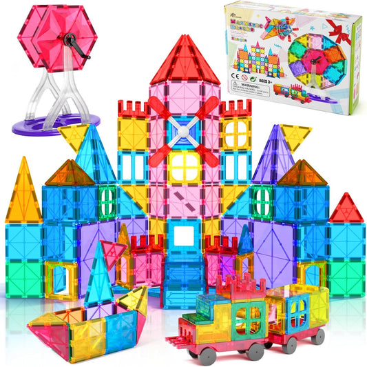 Jasonwell Juego de 100 bloques de construcción de azulejos magnétic...
