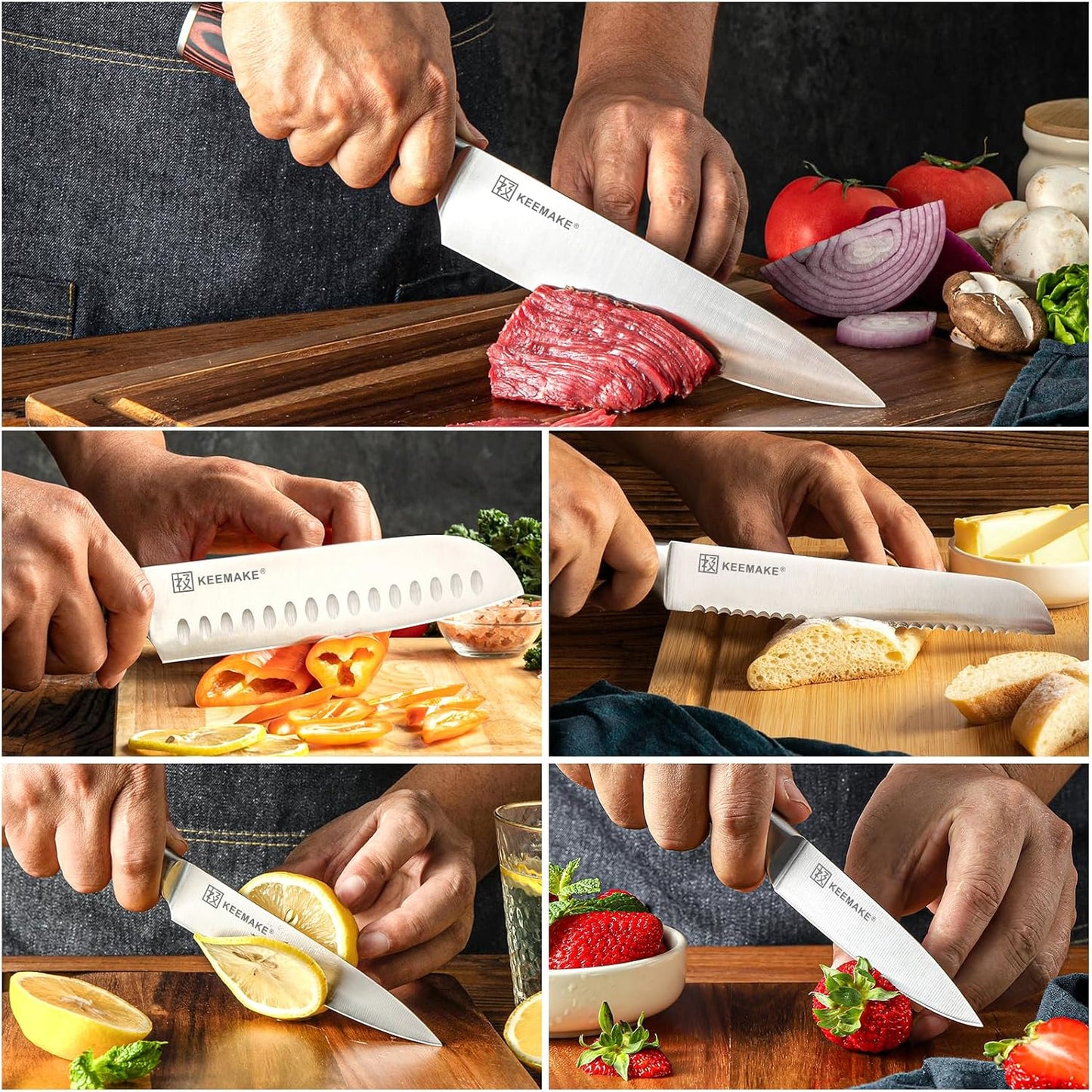 KEEMAKE - Juego de cuchillos de cocina de 5 piezas. Cuchillos de co...