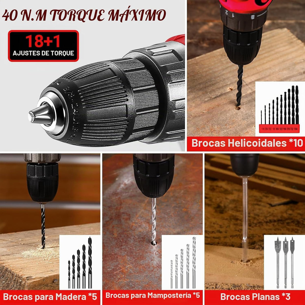 Kit de herramientas de taladro rojo: juego de taladro eléctrico ina...