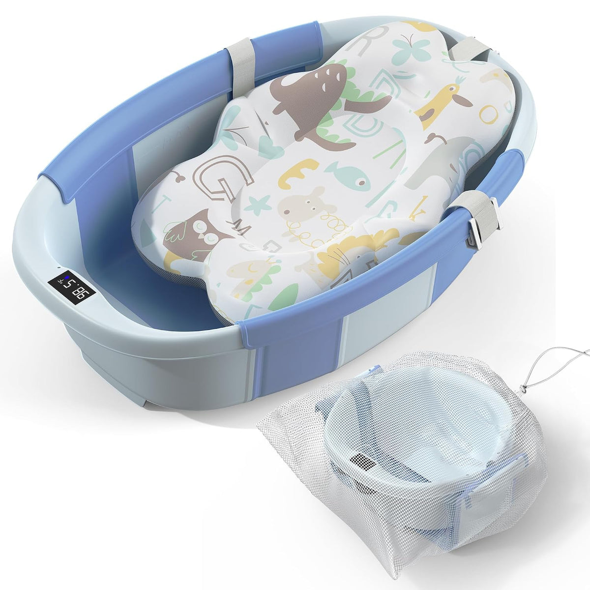 Bañera Plegable para Bebé - Bañera Grande para Bebé con Termómetro...