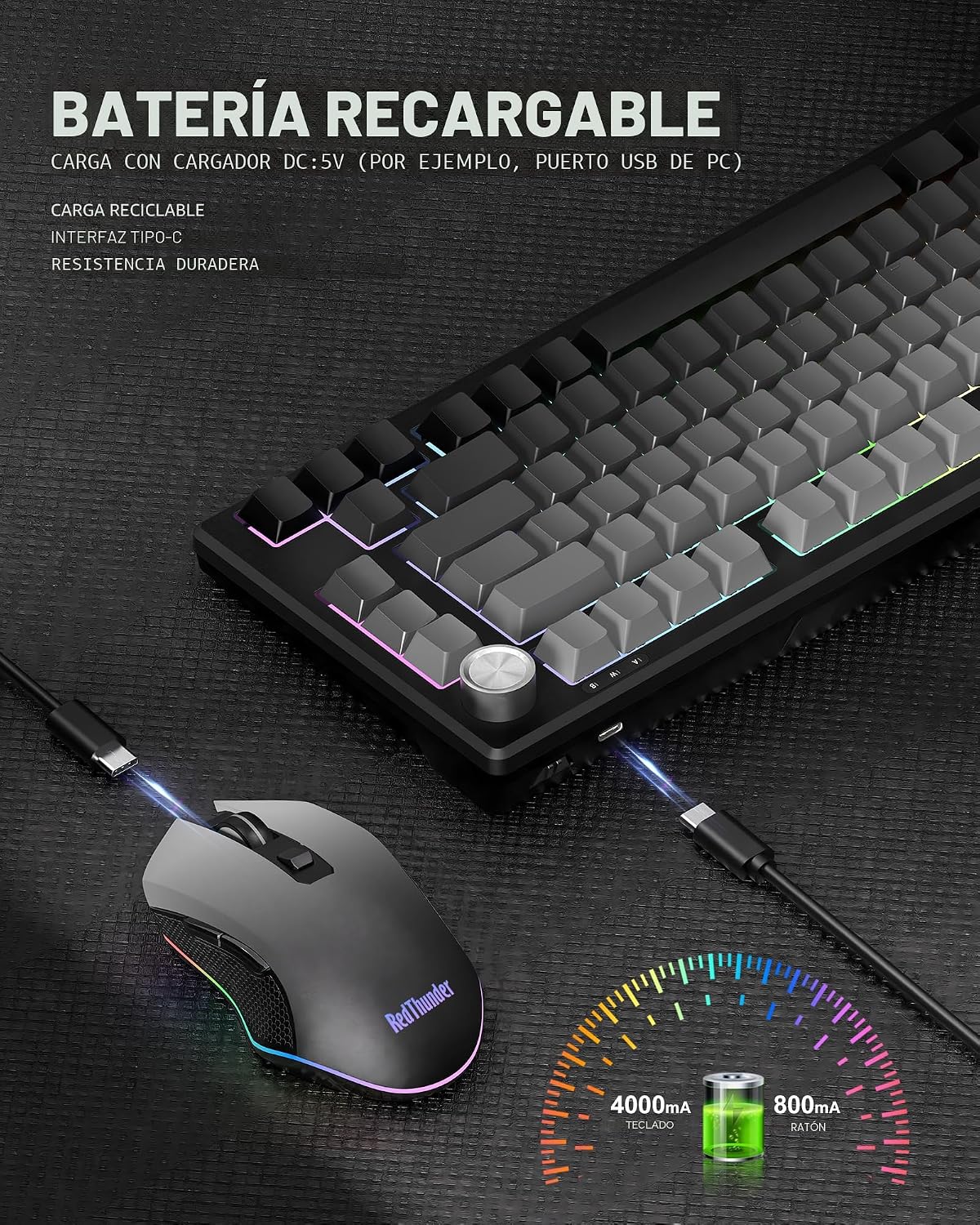 RedThunder K75 Combo de teclado y mouse de membrana inalámbrica, te...