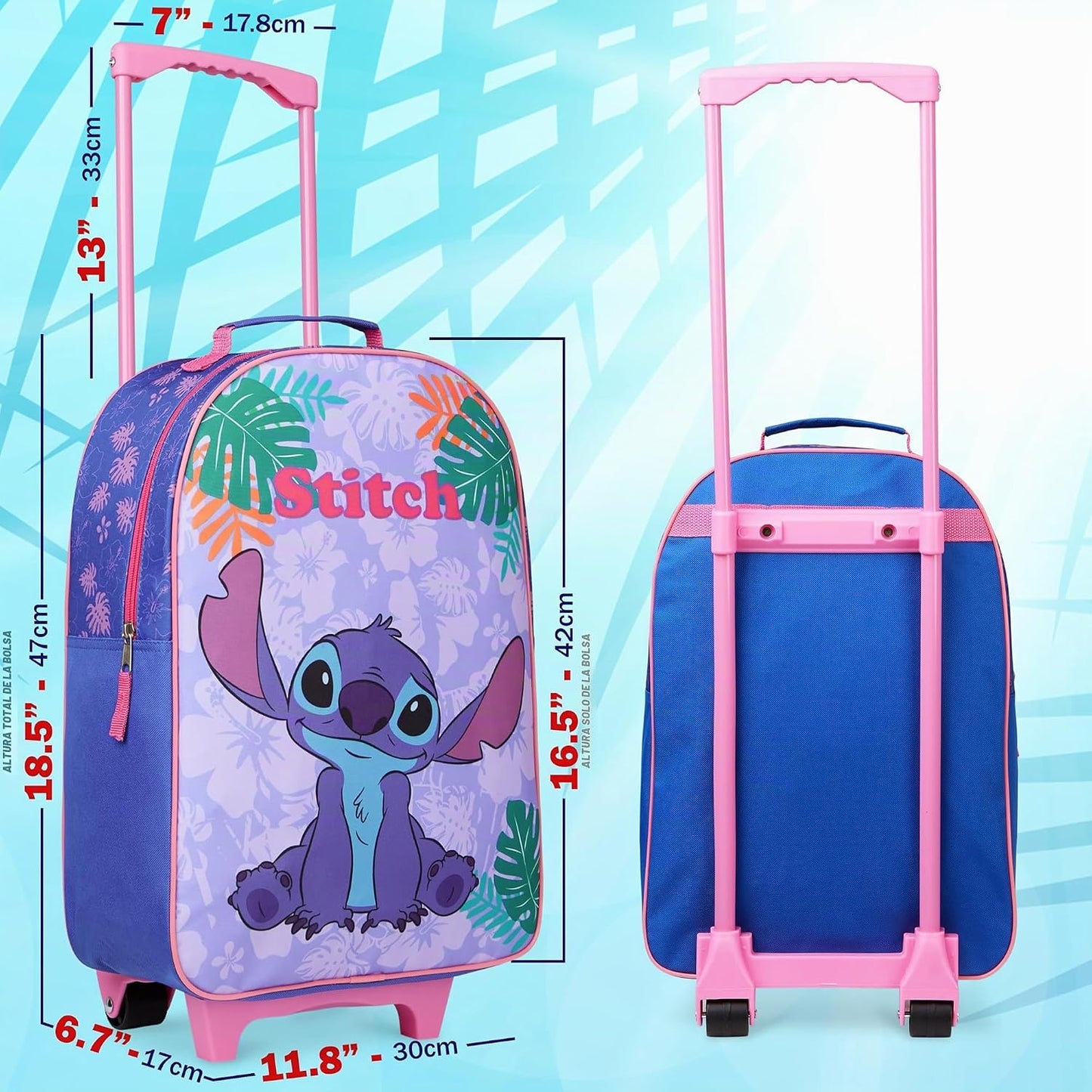 Disney Equipaje con ruedas para niños de 16.0 x 11.6 pulgadas, male...