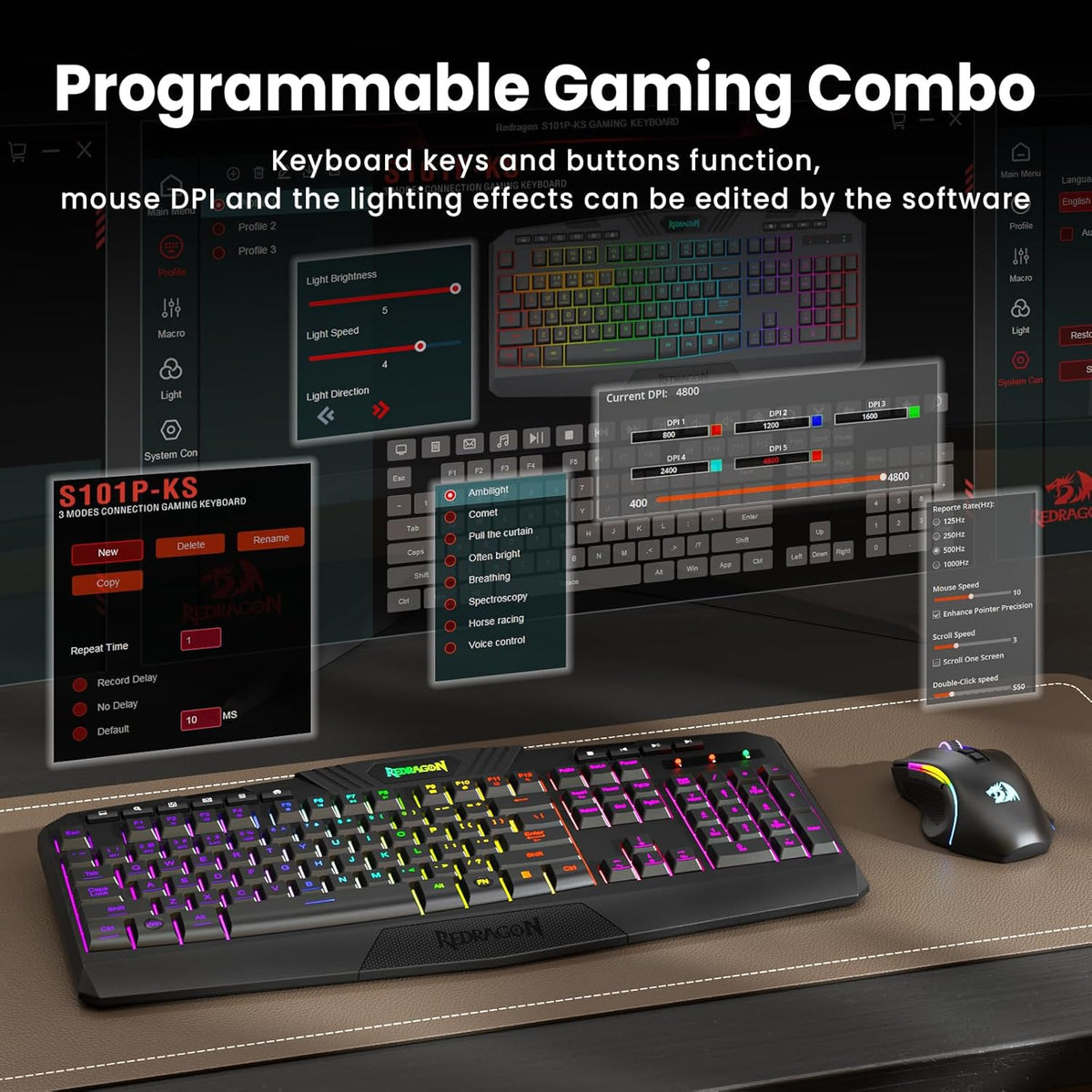 Redragon S101M-KS Combo de teclado y mouse para videojuegos inalámb...