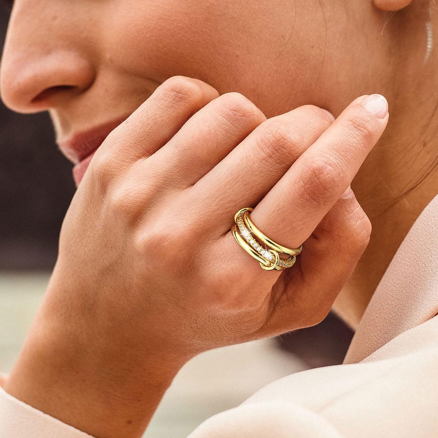 PATISORNA Anillos apilables de oro para mujer sin deslustre 18K Ani...
