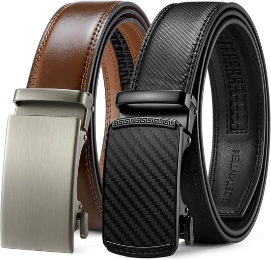 BOSTANTEN - Juego de 2 cinturones de trinquete de cuero para hombre...