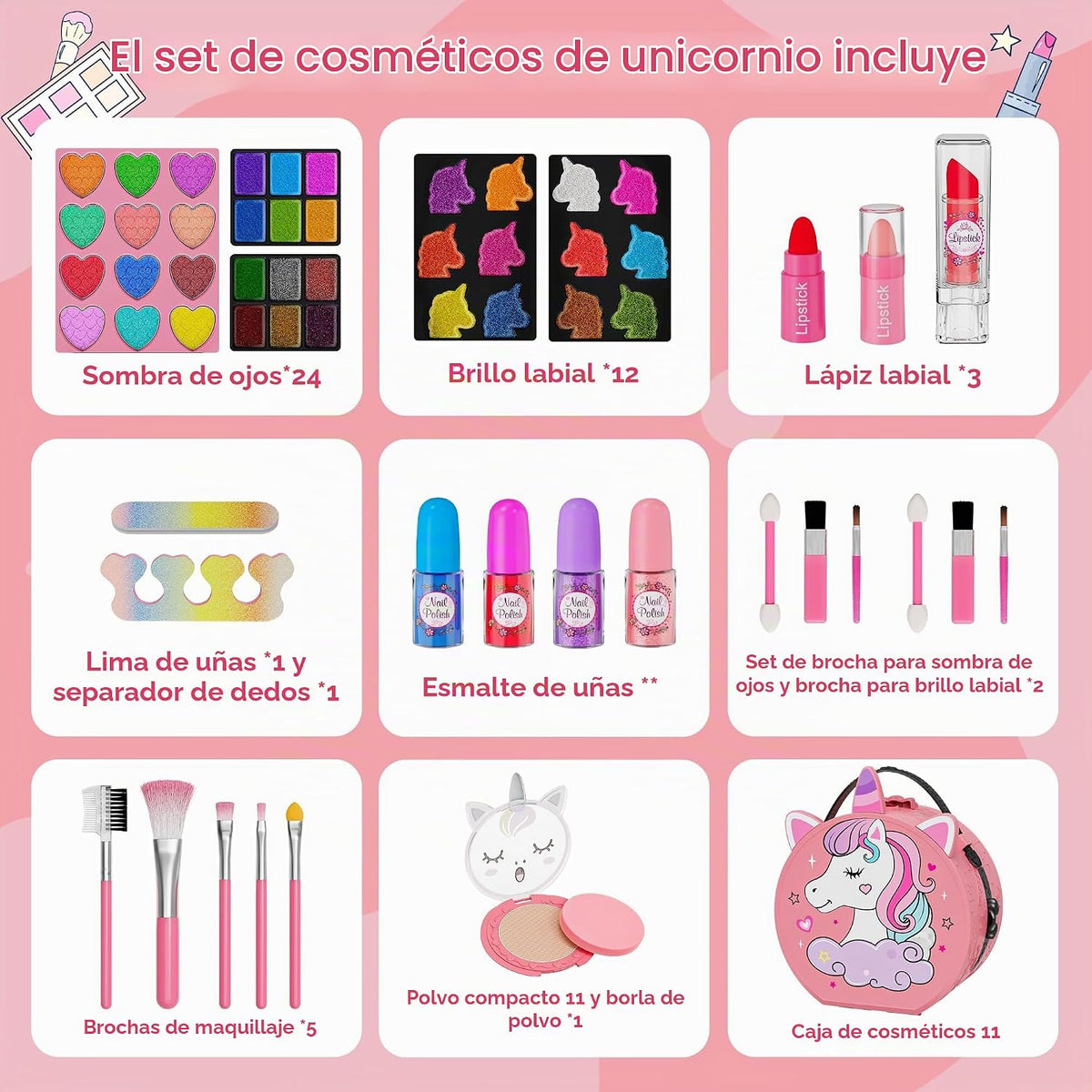 Kit de maquillaje de 59 piezas para niña, estuche de maquillaje lav...