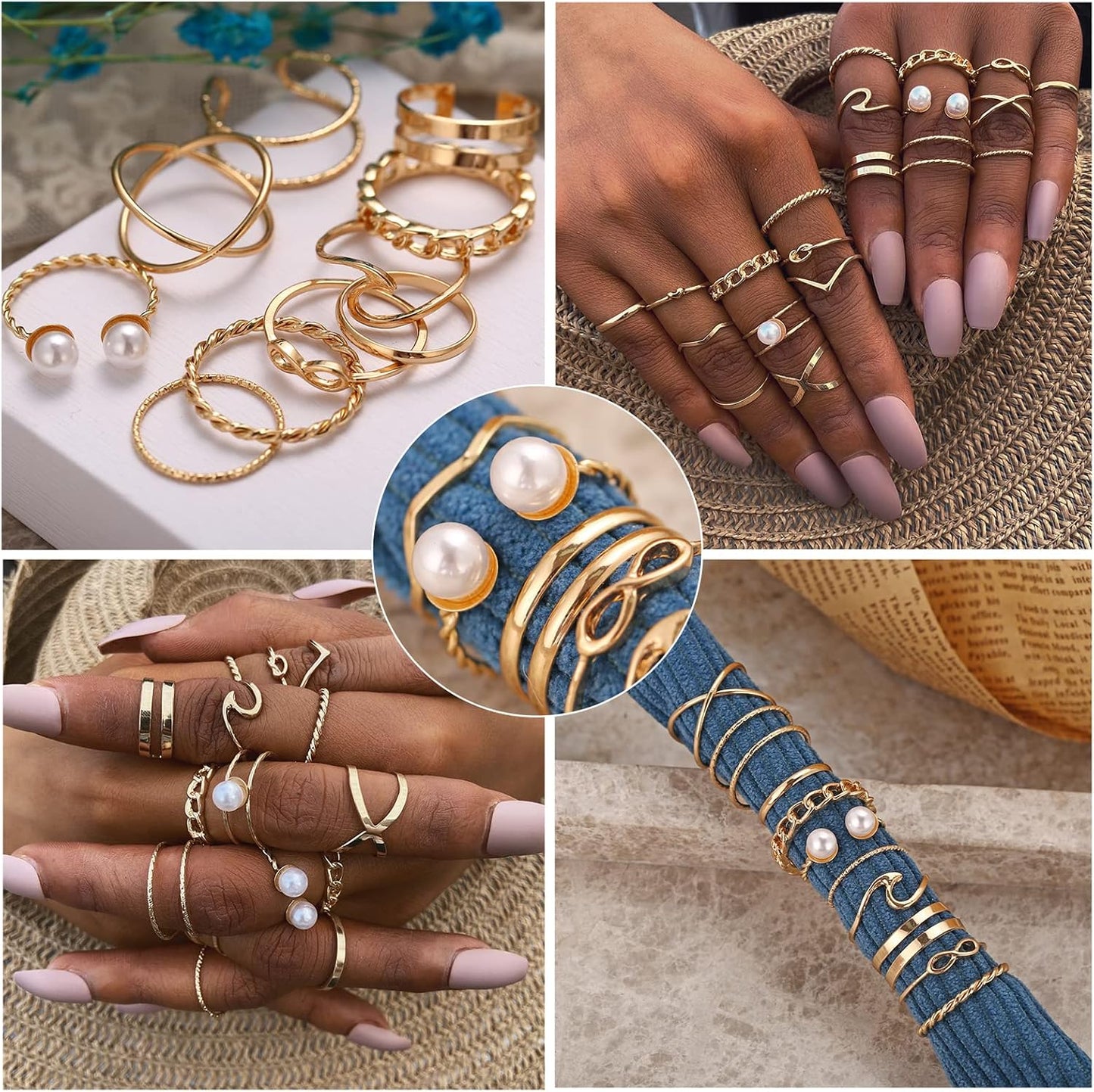 YEEZII Juego de 68 anillos para nudillos, dorados, para mujeres, ap...