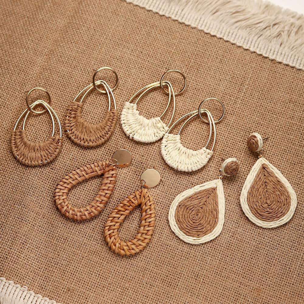 Juego de 4 pares de aretes colgantes redondos bohemios hechos a man...