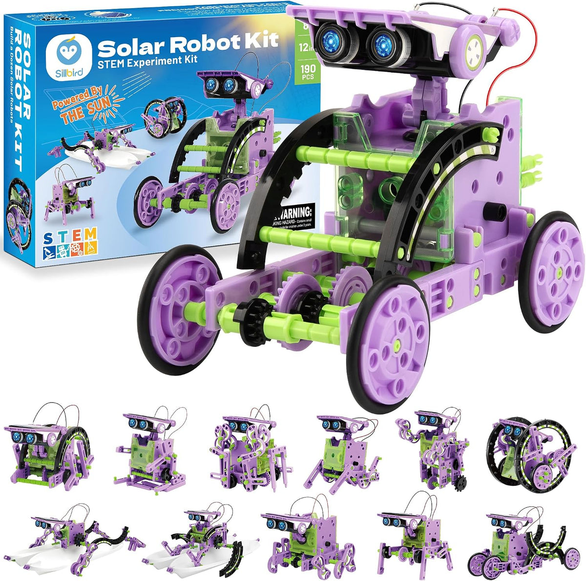Sillbird Kit de robot de construcción solar, regalo STEM 12 en 1 pa...