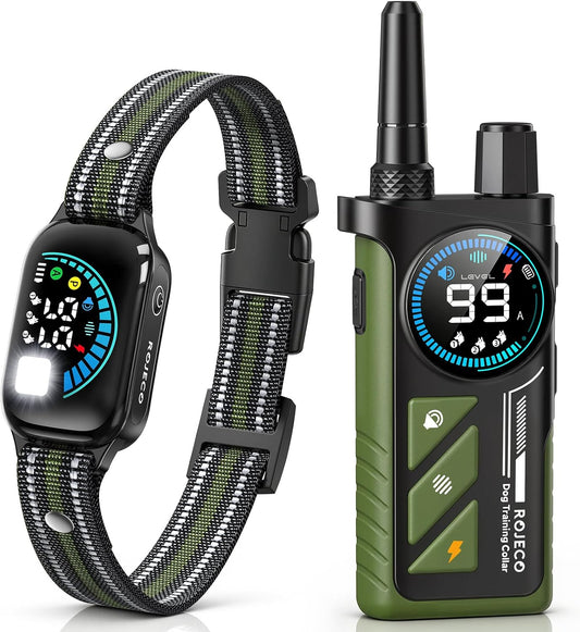Rojeco Collar de choque de perro 2 en 1 y collar de ladrido de perr...