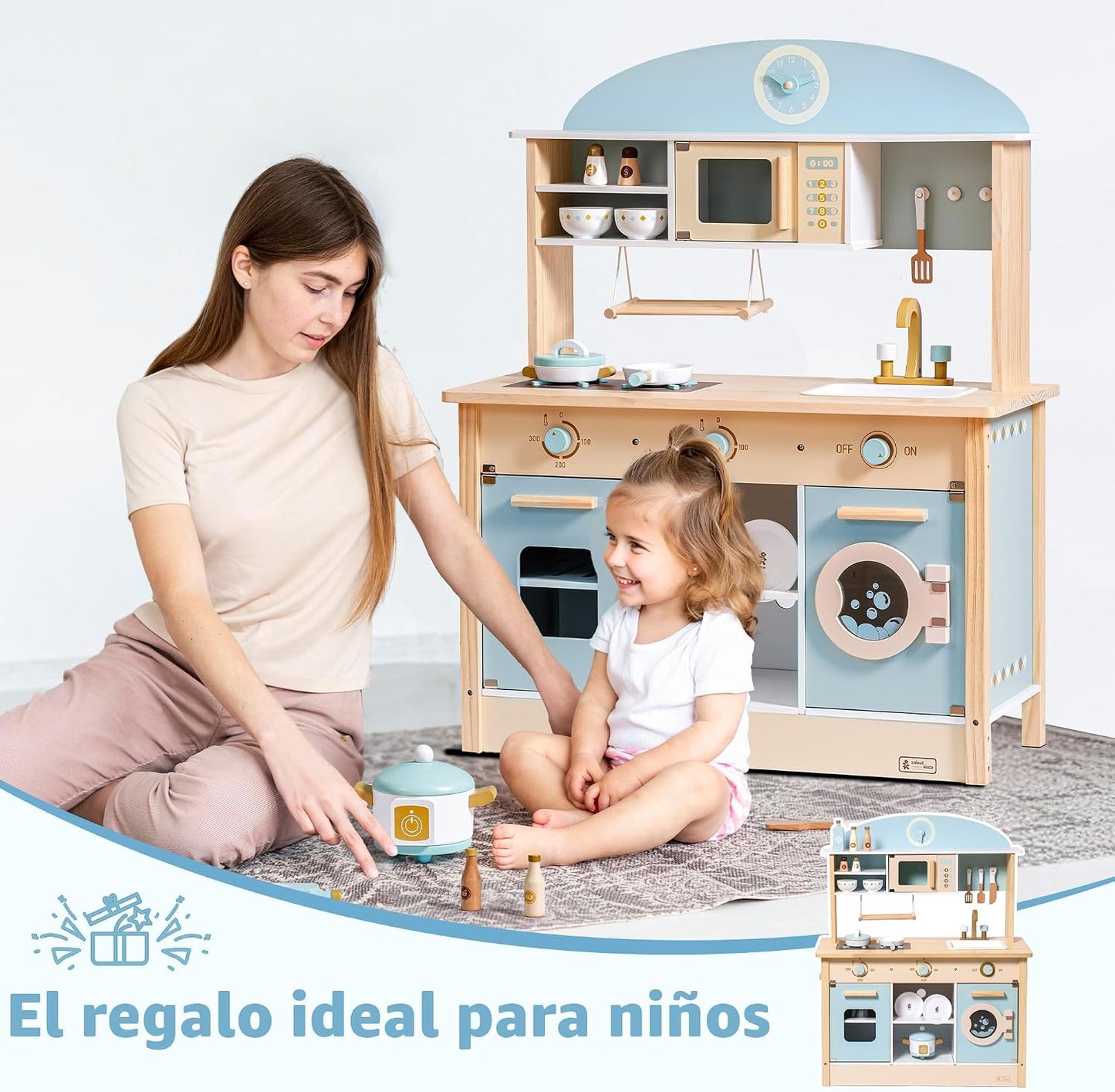 ROBUD Juego de cocina de madera para niños pequeños, regalo de coci...