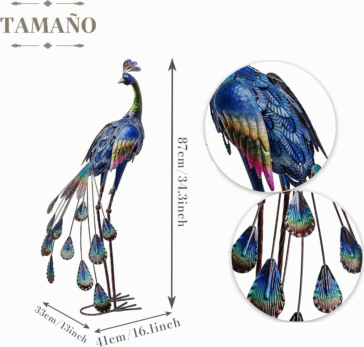 TERESA'S COLLECTIONS - Pavo real de metal de 35 pulgadas, decor...