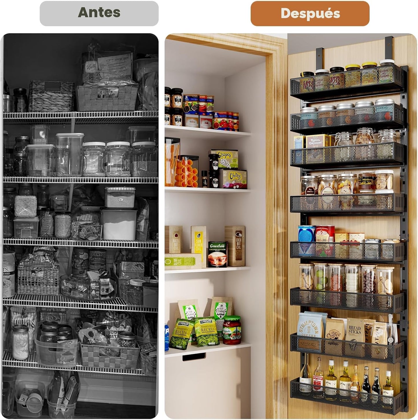 Organizadores de puerta para despensa y almacenamiento, estante de...