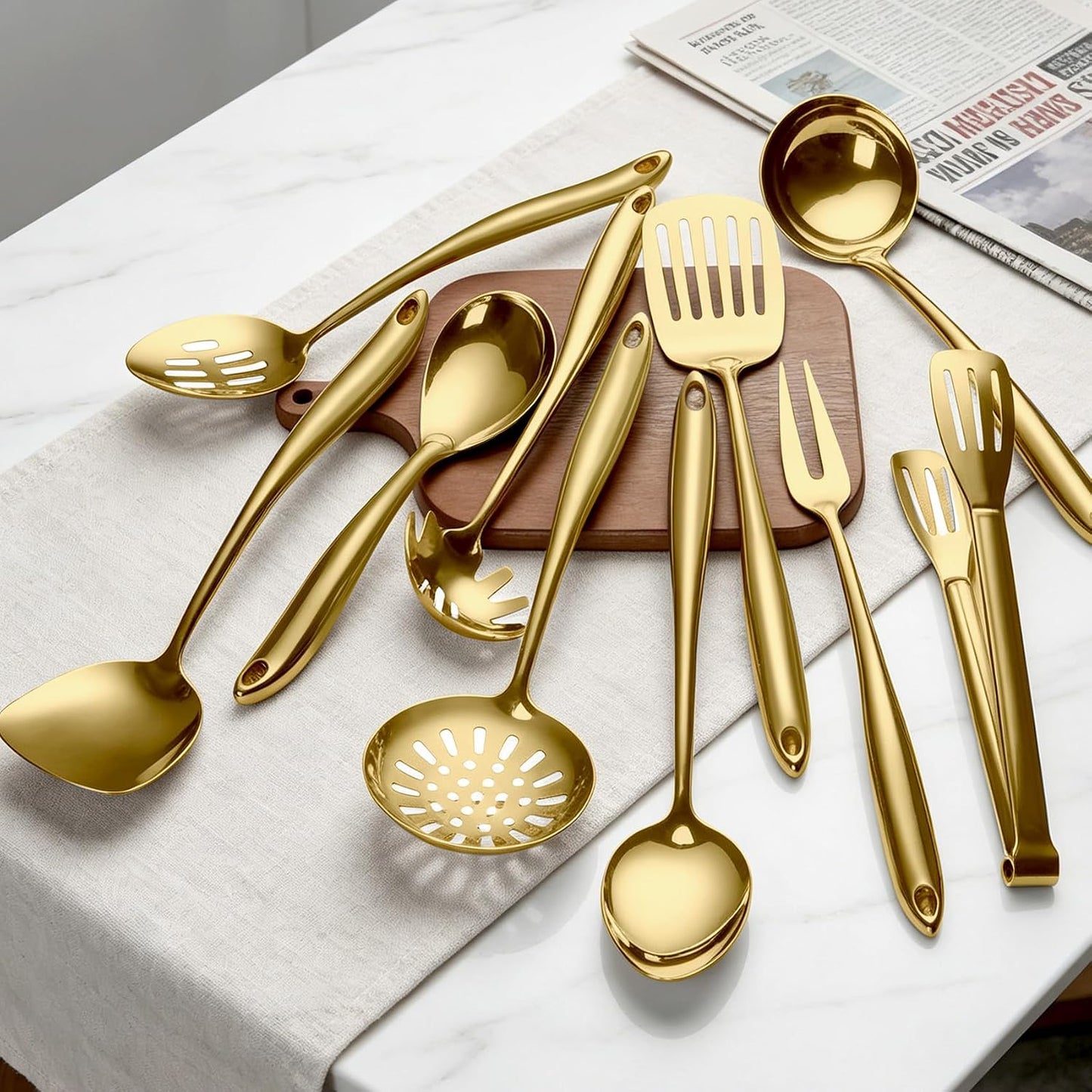 Juego de utensilios de cocina de acero inoxidable dorado 304, 11 pi...