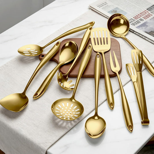Juego de utensilios de cocina de acero inoxidable dorado 304, 11 pi...