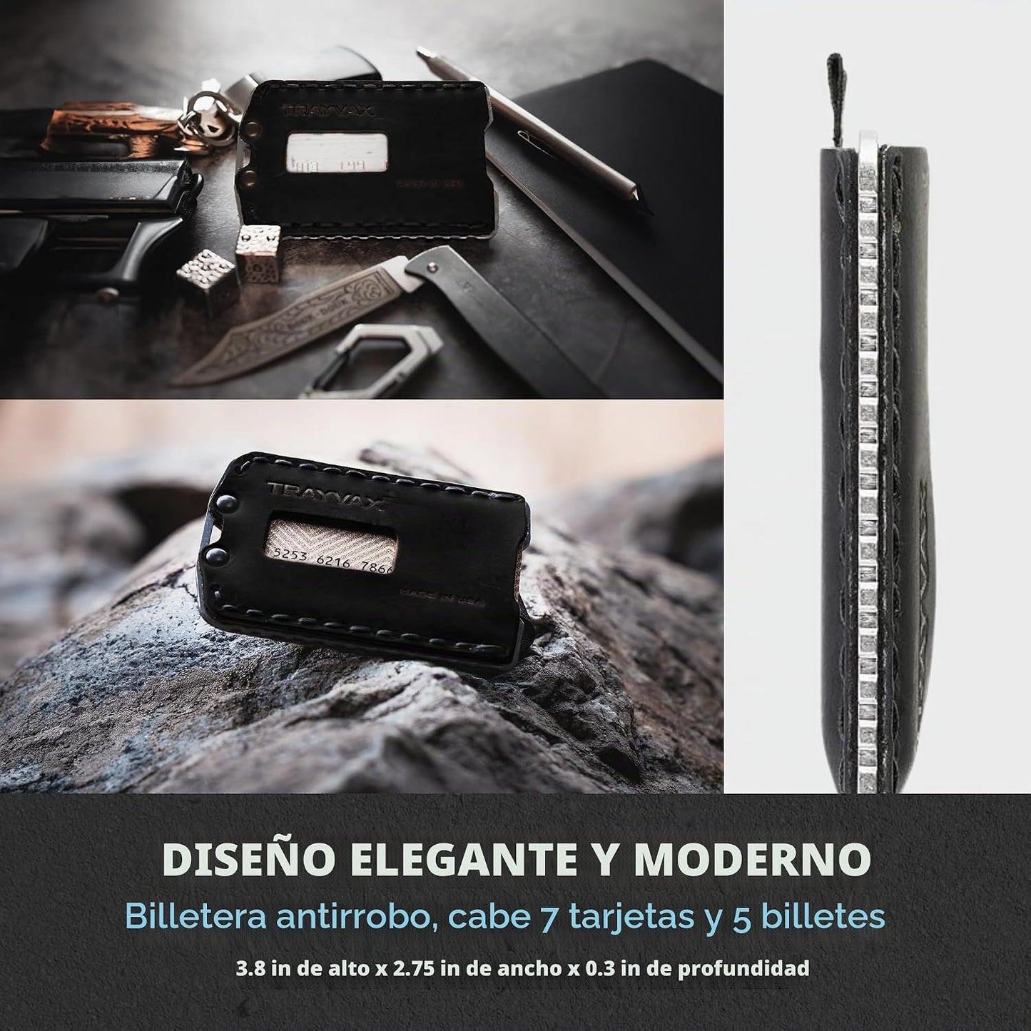 Trayvax Ascent - Cartera con bolsillo frontal RFID para dinero y ta...