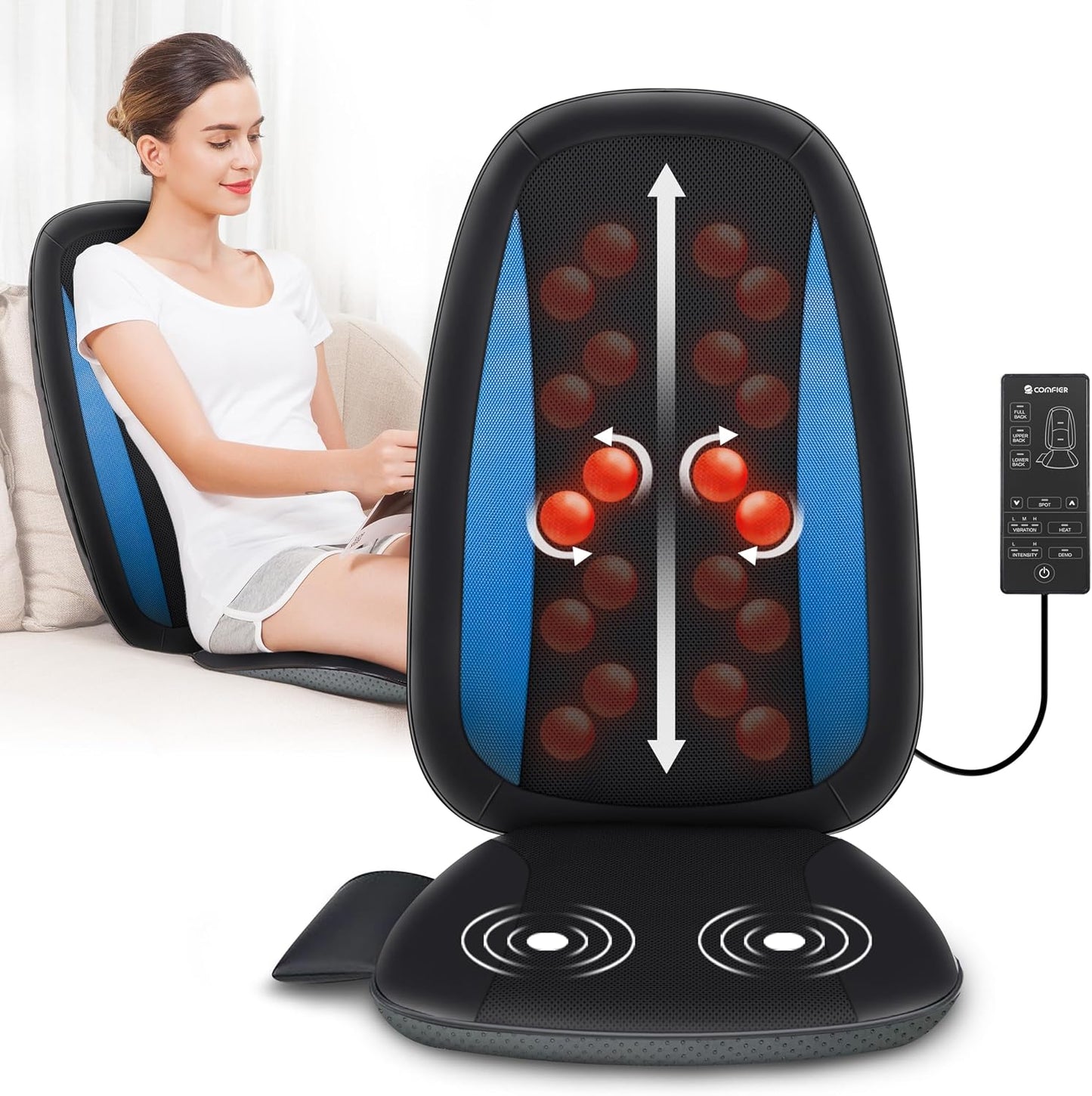 COMFIER - Masajador de espalda con calor, cojín de asiento de masaj...